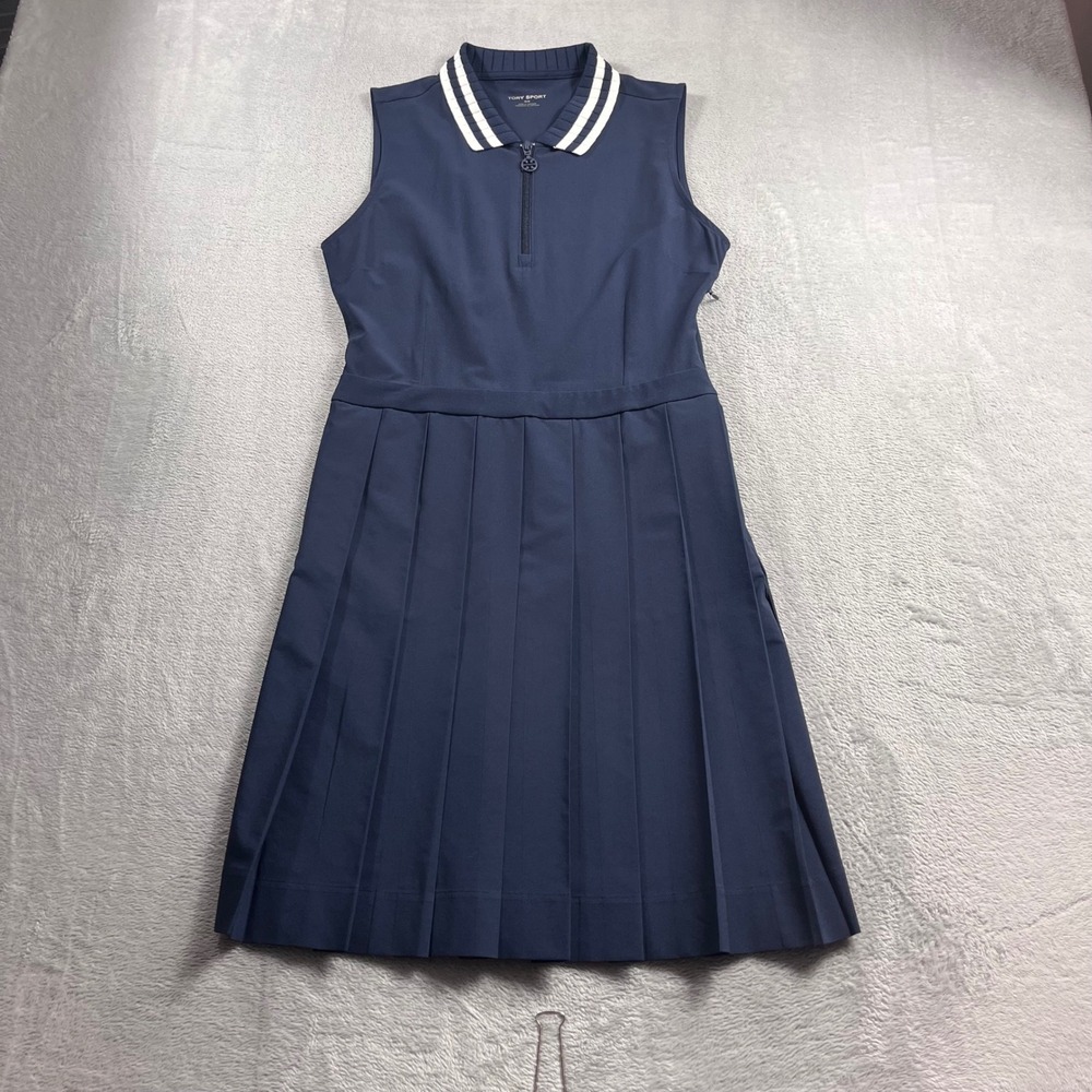 Tory Sport Womens Navy Blue Pleated Sleeveless Tennis Dress Medium Quarter Zip - Picture 3 of 8